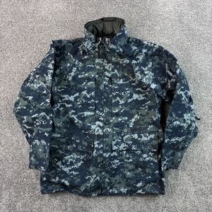 US Navy Working Parka Jacket Blue Digital Camo Goretex Hooded Mens Small Short